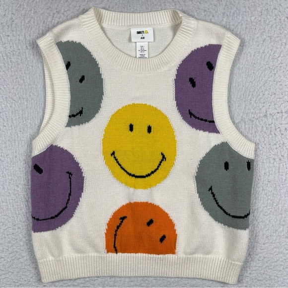 H&M Sweaters - Smiley x HM Sweater Vest Cream Womens Large Unique Cozy Academia Preppy Novelty